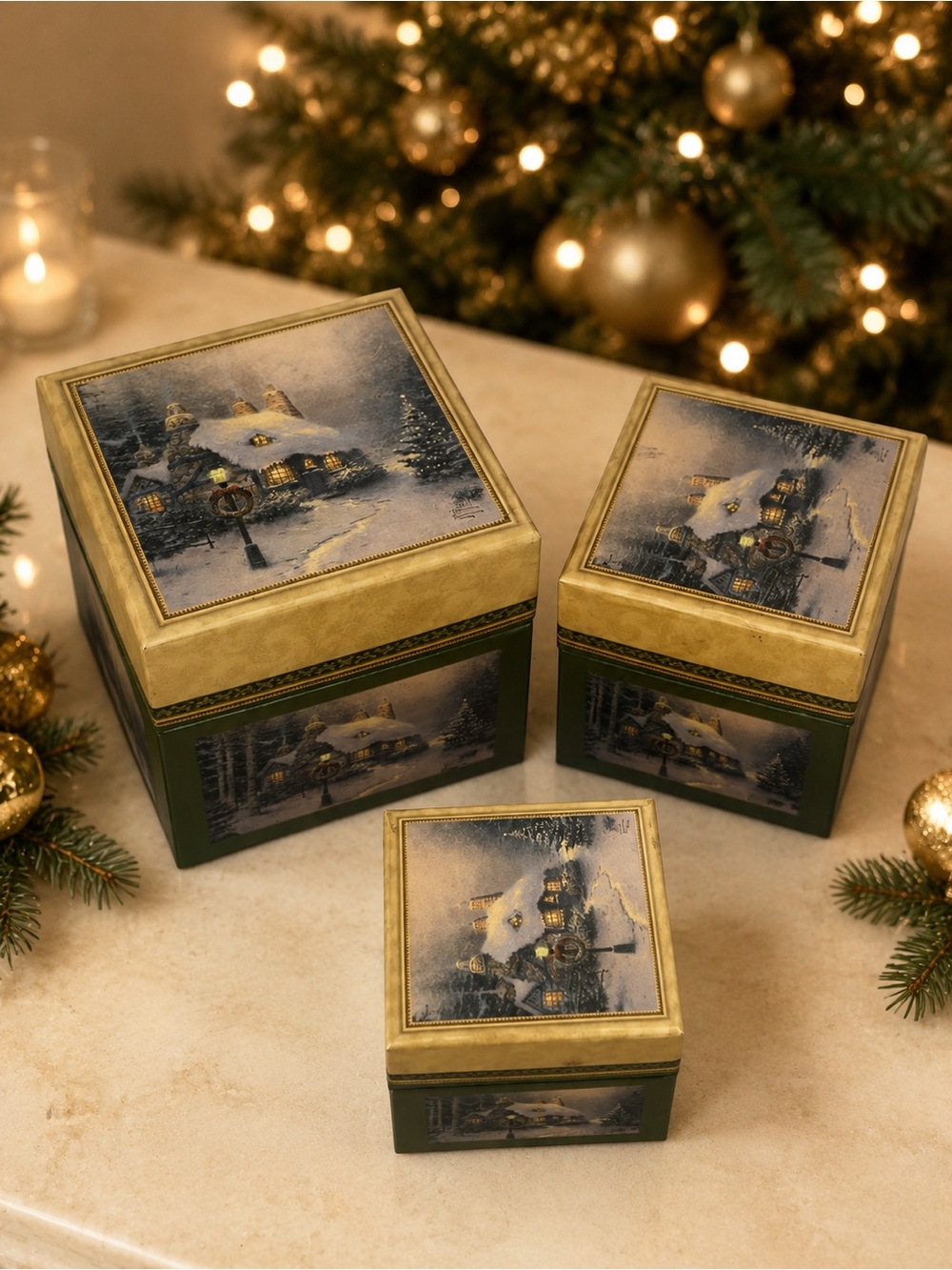 Thomas Kinkade Painter Of Light Christmas Nesting Boxes-Set Of 3